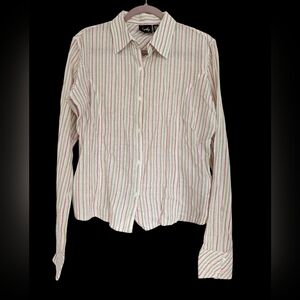 Hurley Womens Cream Striped Button Down Long Sleeve Shirt XL* Lightweight Cotton